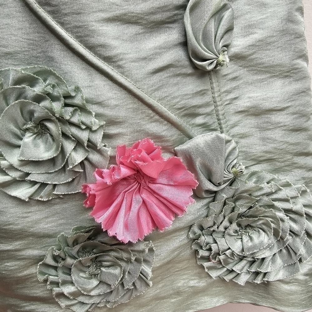 Bill Levkoff Strapless Taffeta with 3D Floral Applique, Green with Pink, Size XS - Picture 7 of 14